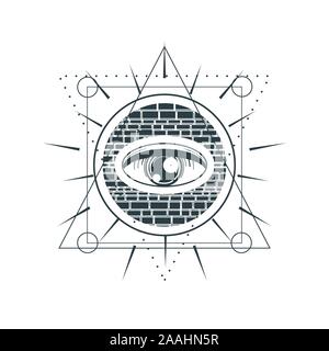 Mystische Geometrie Symbol. Lineare Alchemie, okkulten, philosophischen unterzeichnen. Für Musik Album Cover, Poster, sakramentale Design. Astrologie und Religion anhand von quantitativen Simulatio Stock Vektor