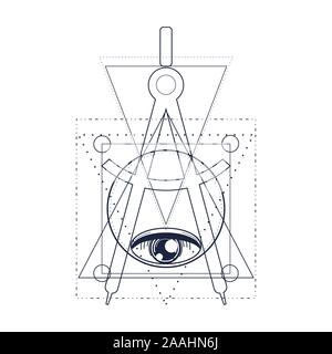 Mystische Geometrie Symbol. Lineare Alchemie, okkulten, philosophischen unterzeichnen. Für Musik Album Cover, Poster, sakramentale Design. Astrologie und Religion anhand von quantitativen Simulatio Stock Vektor