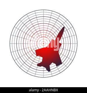 Air Strike angreifen. Air fighter Silhouette am Bildschirm Radar Stock Vektor
