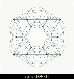 Mystische Geometrie Symbol. Lineare Alchemie, okkulten, philosophischen unterzeichnen. Für Musik Album Cover, Poster, sakramentale Design. Astrologie und Religion anhand von quantitativen Simulatio Stock Vektor