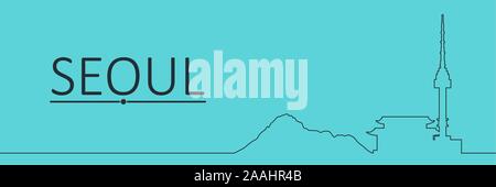 Namsan Tower in Seoul und Pagode. Horizontale dünne Linie style Web Banner Stock Vektor