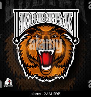 Tragen Gesicht von vorne mit gefletschten Zähnen. Logo für jeden sport team Kodiak Stock Vektor
