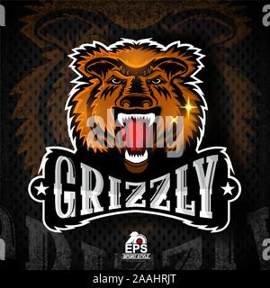 Tier Gesicht von vorne mit gefletschten Zähnen. Logo für jeden sport team Grizzly Stock Vektor