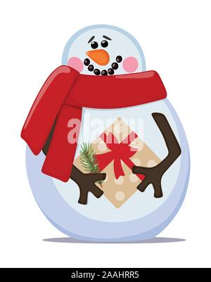 Süße Schneemann mit Geschenk in der Box. Vector Illustration. Stock Vektor
