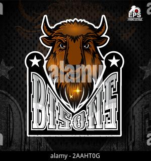 Büffel Kopf mit Hörnern. Logo für jeden sport team Bisons Stock Vektor