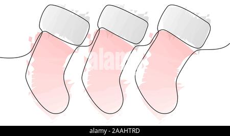 Schöne durchgehende Linie Weihnachtssocken Design. Vector Illustration Stock Vektor