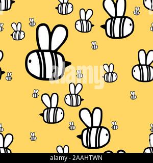 Kinder nahtlose Muster mit Biene in Doodle style isoliert auf weißem backgroun. Design Print auf Stoff, Kleidung der Kinder-, Textil-, bewicklung Papier, wallpap Stock Vektor
