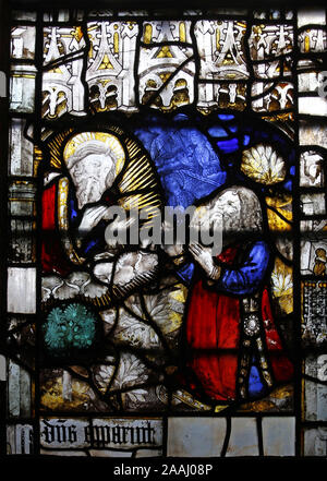 15. Jahrhunderts Glasmalerei, der Bund Gottes mit Abraham, Great Malvern Priory Kirche, Worcestershire, England Stockfoto