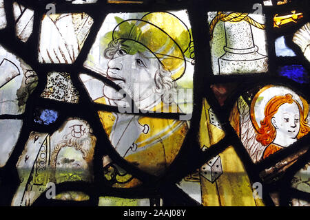 15. Jahrhunderts Glasmalerei, Great Malvern Priory Kirche, Worcestershire, England Stockfoto