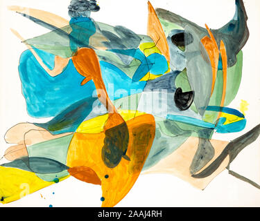 Abstrakte Malerei auf Papier mit lebhaften Farben, starke Linien und Formen. Stockfoto