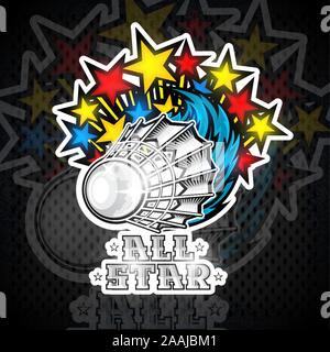 Farbe Sternen fliegen aus Volanchici. Sport Logo für alle Badminton Team oder Meisterschaft Stock Vektor