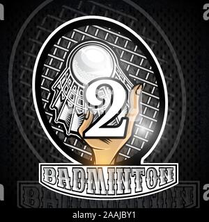 Hand halten volanchic mit Schläger und die Nummer zwei im Zentrum. Sport Logo für alle Badminton Team oder Meisterschaft Stock Vektor