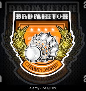 Federball mit goldenen Lorbeerkranz in der Mitte der Abdeckung. Sport Logo für alle Badminton Team oder Meisterschaft Stock Vektor