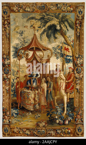 Tapestry: Der Kaiser auf eine Reise durch die Geschichte der Kaiser von China Serie; nach Karikaturen von Guy-Louis Vernansal (Französisch, 1648-1729) und Jean-Baptiste Monnoyer (Französisch, 1636-1699), und Jean-Baptiste Belin de Fontenay (Französisch, 1653-1715), Beauvais Manufaktur (Französisch, gegründet 1664), unter der Leitung von Philippe Béhagle (Französisch, 1641 - 1705); Beauvais, Frankreich gewebt; ca. 1690 - 1705; Wolle und Seide, 254 x 415,3 cm (100 x 163 1/2 in.); 83.DD.339 Stockfoto