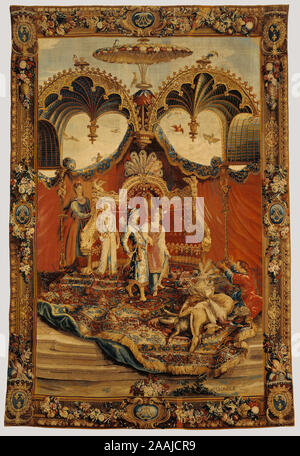 Tapestry: Die Rückkehr von der Jagd aus der Geschichte des Kaisers von China Serie; nach Karikaturen von Guy-Louis Vernansal (Französisch, 1648-1729) und Jean-Baptiste Monnoyer (Französisch, 1636-1699), und Jean-Baptiste Belin de Fontenay (Französisch, 1653-1715), Beauvais Manufaktur (Französisch, gegründet 1664), gewebt unter der Leitung von Philippe Béhagle (Französisch, 1641 - 1705); Beauvais, Frankreich, ca. 1697 - 1705; aus Wolle und Seide; moderne Baumwollfutter; 421.4 x 290 cm (165 cm x 114 3/16 in.) Stockfoto