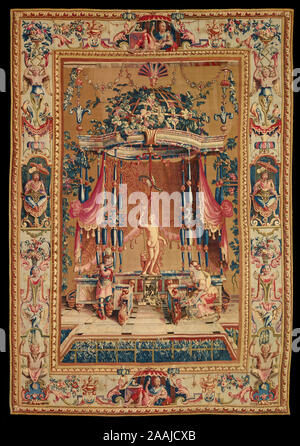 Tapestry: Das Angebot zu Bacchus aus der grotesken Serie; Gewebe nach dem Design von Jean-Baptiste Monnoyer (Französisch, 1636-1699), und Guy-Louis Vernansal (Französisch, 1648-1729), Beauvais Manufaktur (Französisch, gegründet 1664); Beauvais, Frankreich, ca. 1688 - 1732; aus Wolle und Seide; moderne Baumwollfutter; 295,3 x 204,5 cm Stockfoto