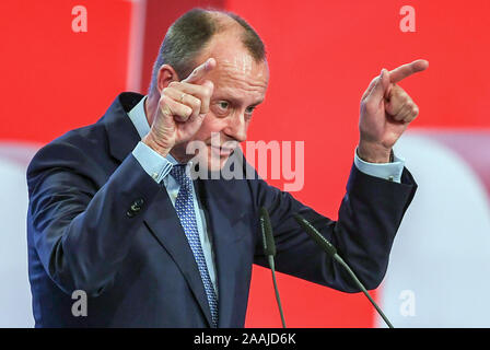 Leipzig, Deutschland. 22 Nov, 2019. Friedrich Merz (CDU) hat auf dem CDU-Bundesparteitag. Die Konferenz dauert bis zum 23. November 2019. Credit: Hendrik Schmidt/dpa/Alamy leben Nachrichten Stockfoto