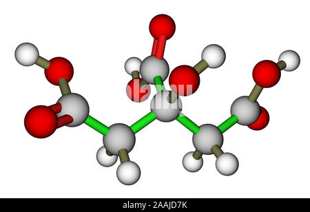 Zitronensäure (Lebensmittelzusatzstoff E 330) molekulare Struktur Stockfoto
