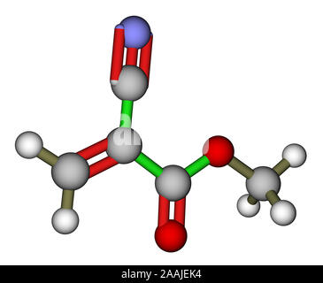 Methyl-4-cyanacrylat, ein Sekundenkleber. 3D-Struktur Stockfoto