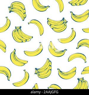 Banane nahtlose Muster, Vektor essen Hintergrund mit gelben Bananen Stock Vektor
