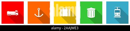 Set aus bunten Web flache Design Vector Icons, Transport, U-Bahn, Zug- und LKW-Schaltflächen in eps 10 für Webdesign und mobile Anwendungen auf weißem Bac Stock Vektor