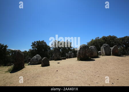 Portugal, archäologische Stätte der Cromeleque dos Almendres Stockfoto