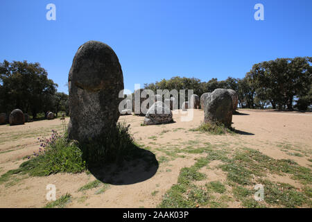 Portugal, archäologische Stätte der Cromeleque dos Almendres Stockfoto