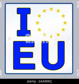 Ich liebe Europa Nummernschild mit Sternen. Vector Illustration. Stock Vektor