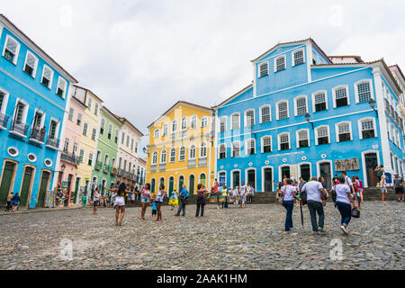 Salvador, Bahia, Brasilien - ca. September 2019: Ein Blick auf die berühmten Pelourinho Platz, im historischen Zentrum von Salvador Stockfoto