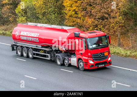 Montgomery Tank Services Ltd; Speditions-Lieferwagen, LKW, Transport, LKW, Frachtführer, DAF-Fahrzeug, gewerblicher Transport, Industrie, M61 in Manchester, VEREINIGTES KÖNIGREICH Stockfoto