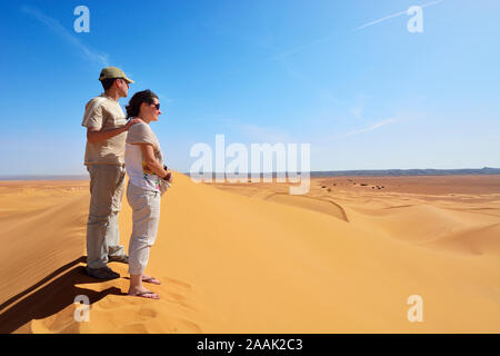 Erg Lehoudi Sand Dünen, Wüste Sahara. Marokko Stockfoto