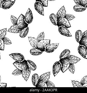 Nahtlose Muster von Hand gezeichnete Skizze stil Mandeln auf weißem Hintergrund. Vector Illustration. Stock Vektor