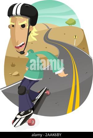 Longboard Teenager Skaten, Vector Illustration Cartoon. Stock Vektor