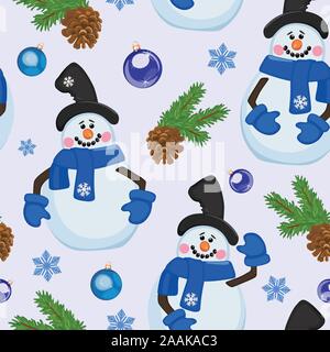 Nahtlose Muster der Schneemänner in Hut und Handschuhe. Vector Illustration. Stock Vektor
