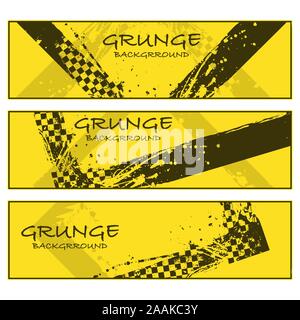 Gelbe grunge Banner mit race Elemente auf weißem Hintergrund einstellen Stock Vektor