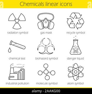 Laborgeräte. Chemische Industrie. Gasmaske, Recycling Symbol, chemischen Reagenzglas, Gift Gefahr, Fabrik Umweltverschmutzung. Biohazard, Strahlung, Atom und Stock Vektor
