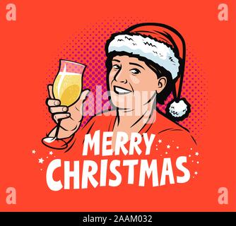 Frohe Weihnachten Grußkarte. Pop Art im Retro-Comic-Stil. Vektor Stock Vektor