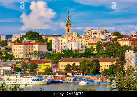 Belgrad, die Hauptstadt Serbiens. Blick auf das alte Stadtzentrum am Fluss Sava Banken. Bild Stockfoto