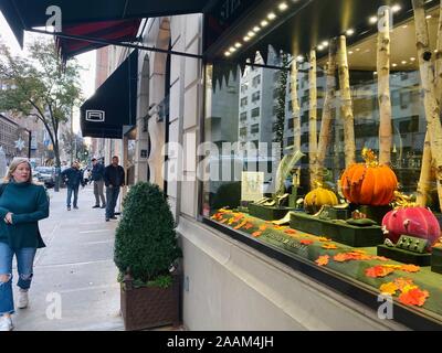 (191122) - NEW YORK, November 22, 2019 (Xinhua) - ein Fußgänger geht Vergangenheit Stephen Russell, ein Vintage Jewelry Store auf der Madison Avenue in New York, USA, an November 20, 2019. In dieser Woche, die New York City Schmuck Woche (NYCJW) ist das erste lokale kulturelle Ereignis zu feiern Schmuck gewidmet, für das zweite Jahr. Es bietet über 130 Veranstaltungen von Ausstellungen, Podiumsdiskussionen, Workshops, Besuche und Erbe - Haus Touren quer durch Manhattan und Brooklyn. (Xinhua / Miao Xiaojuan) GEHEN MIT 'Feature: Vintage Style, moderne Handwerkskunst Funkeln in NYC Schmuck Woche' Stockfoto