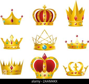 Set von 9 goldene Kronen Vector Illustration Design Stock Vektor