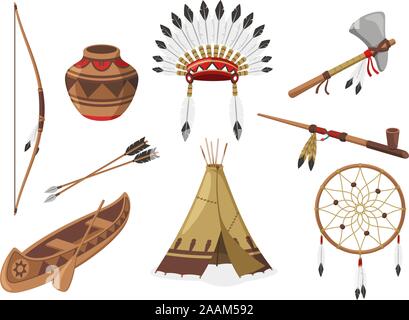 Native American Indianischen Eingeborenen Stammeskultur, Vector Illustration Cartoon. Stock Vektor