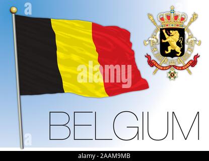 Belgien offizielle nationale Flagge und Wappen, Vector Illustration, Europäische Union Stock Vektor