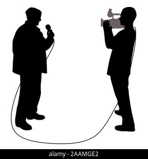 Journalist Nachrichten Reporter mit Mikrofon und Kameramann, Reportage Stock Vektor