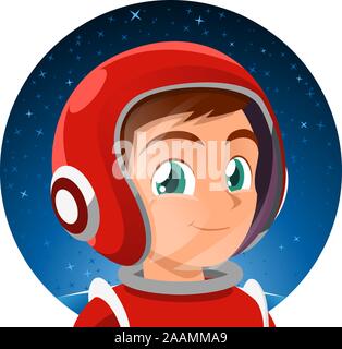 Astronauten Kosmonaut Kid mit Helm und Raumanzug Vector Illustration Cartoon. Stock Vektor