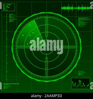 Radar militärische Technologie Krieg Armee Waffe Vector Illustration. Stock Vektor