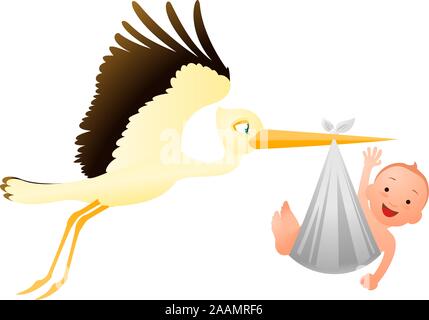 Storch mit Baby Vector Illustration Stock Vektor