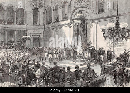 König Leopold II. die Vereidigung vor dem belgischen Senat und Abgeordnetenkammer - 1865 Stockfoto