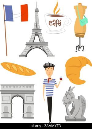 Paris cartoon Symbole Stock Vektor