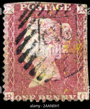 Poststempel Stempel aus dem Vereinigten Königreich von Großbritannien und Nordirland in der Queen Victoria-Line Serie eingraviert Stockfoto