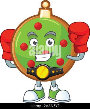 Funny christmas Ball in rot Boxing cartoon Charakter. Stock Vektor